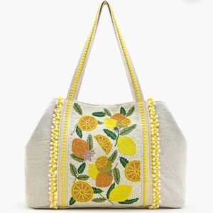 NEW America & Beyond Make Lemonade Tote Lemon Yellow Hand Beaded Tote Beach Bag